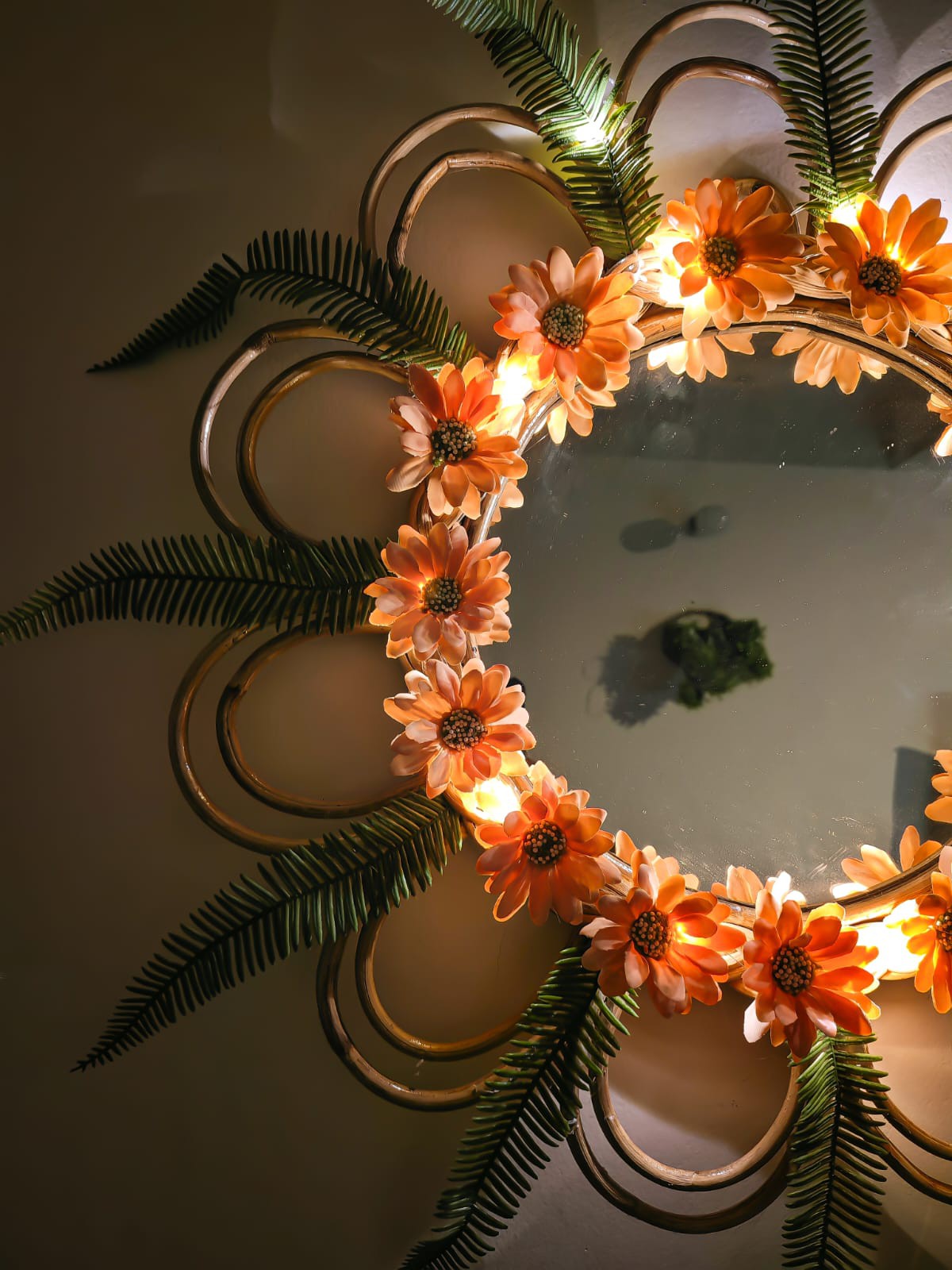 Cane Mirror with Peony