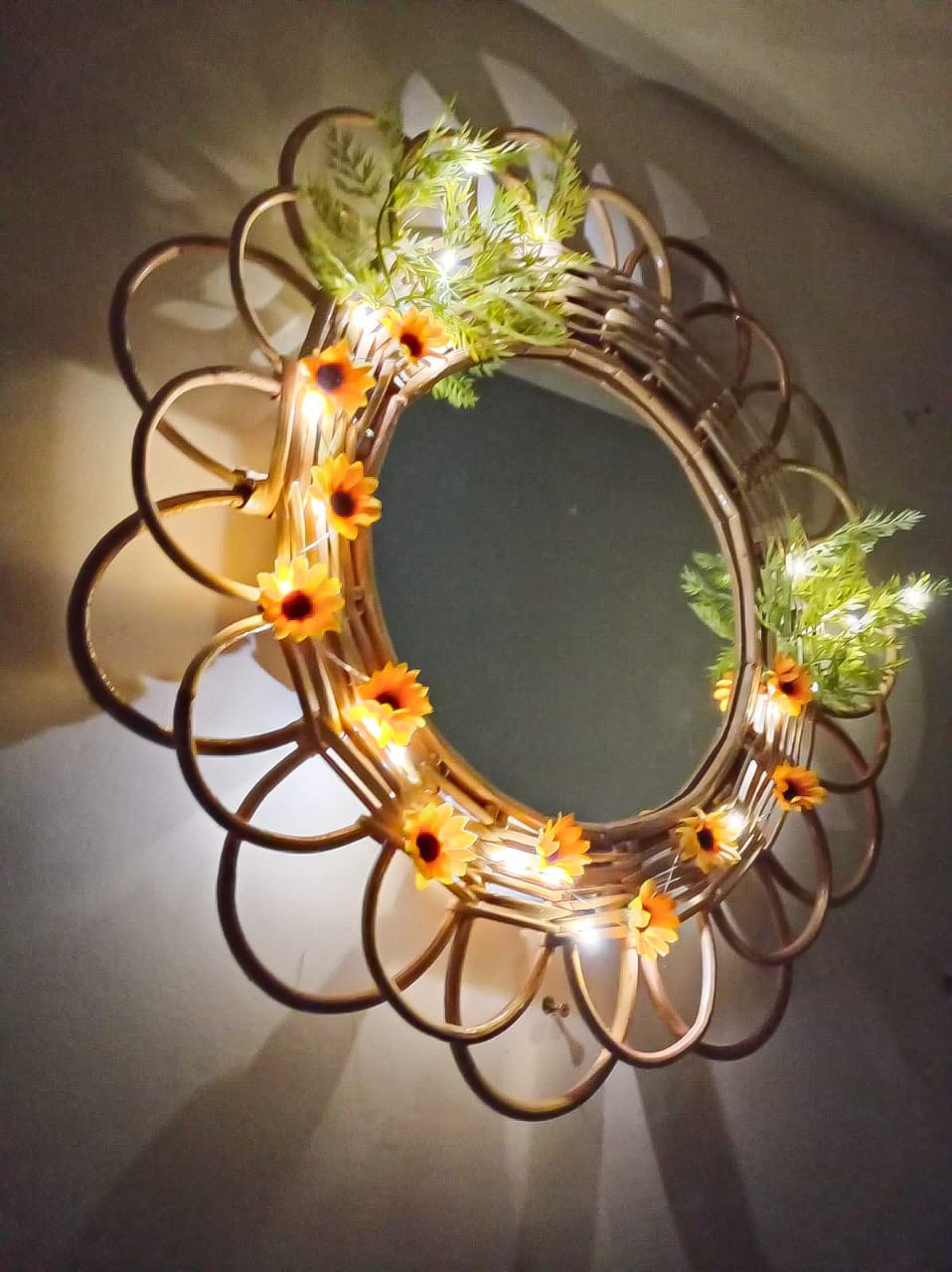 Cane Mirror with Mini Sunflower