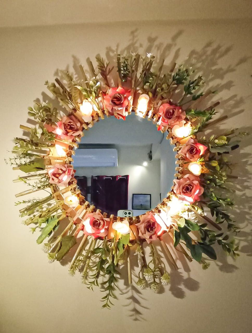 Cane Mirror with Premium Rose