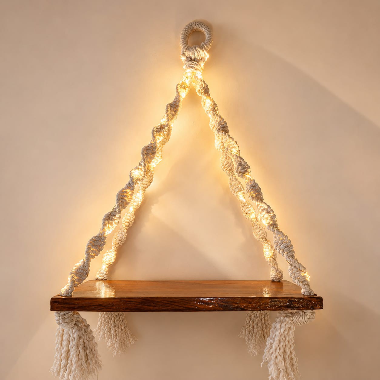 Macramé Wooden Rack with Lights