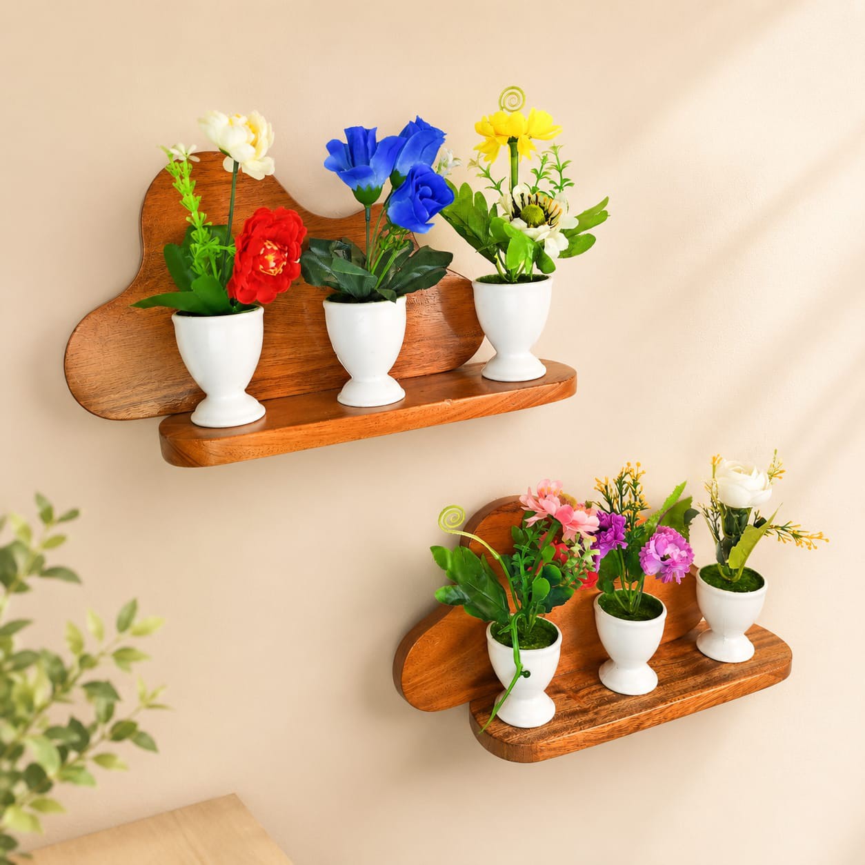 Cloud Wooden Wall Vase with Flower