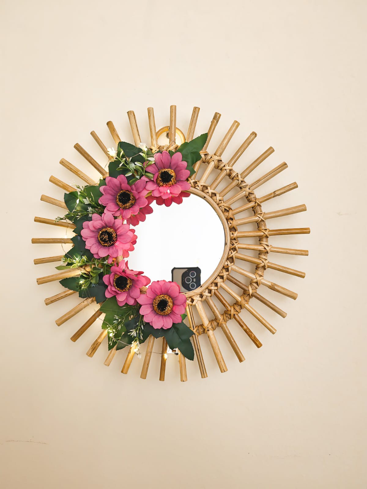 Small Cane Mirror with Gerbera