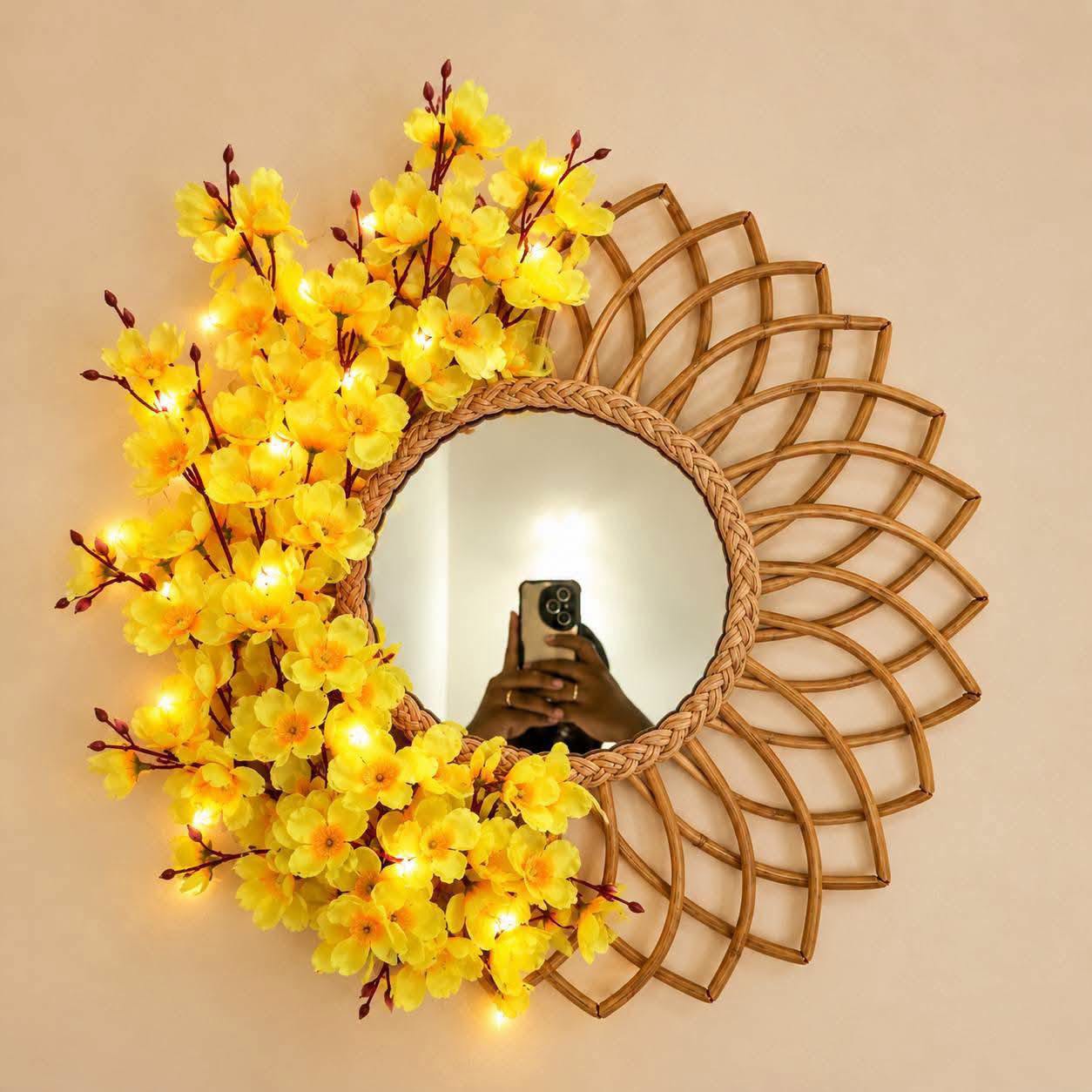 Cane Mirror with Cherry Blossom Yellow